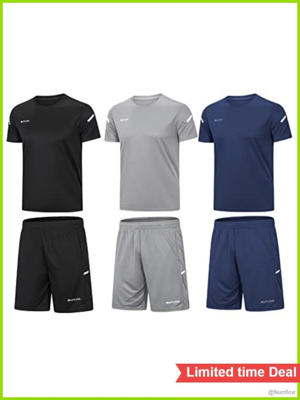 Men's 3-Piece Athletic Shorts & Top Set Quick-Dry Moisture Wicking Active Wear